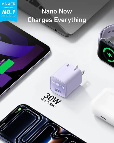 Vista 2 de Anker Nano Cargador de teléfono, 30W portátil y plegable USB C GaN cargador Para iPhone 17/17 Plus/17 Pro Max/16/16 Plus/16 Pro Max/15 Pro Max