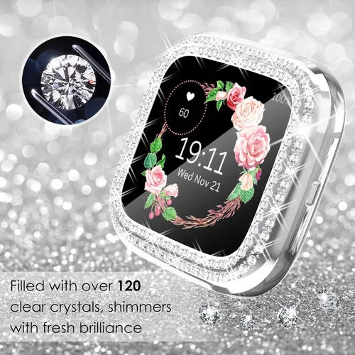 Vista 3 de Fullife Paquete de 10 Parachoques de TPU para Fitbit Versa 2, Fundas de Cristal con Diamantes Brillantes HD, Funda Protectora Completa, Resistente a