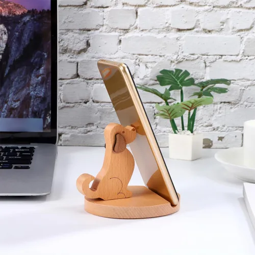 Vista 6 de Didiseaon Soporte de madera para teléfono celular con forma de cachorro, soporte para teléfono inteligente, soporte para tableta, soporte manos