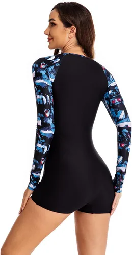 Vista 24 de ECUPPER Traje de baño de una pieza de manga larga para mujer, con cierre Boyleg, protector de erupción, cobertura de traje de baño de surf, traje
