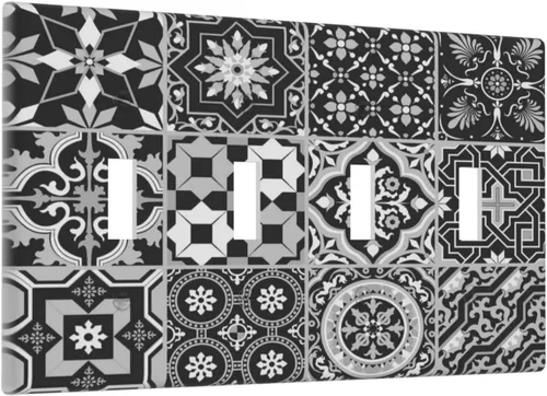 Vista 100 de Azulejos Negros Texturas Modernas Retro Marruecos 1 Gang Cubierta de Interruptor de Luz Sin Dispositivo Placa de Pared en Blanco Decorativa Placa
