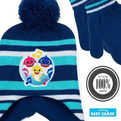 Vista 6 de Nickelodeon Baby Shark - Juego de gorro y manoplas de invierno cálido para niños de 2 a 4 años, 2-4T
