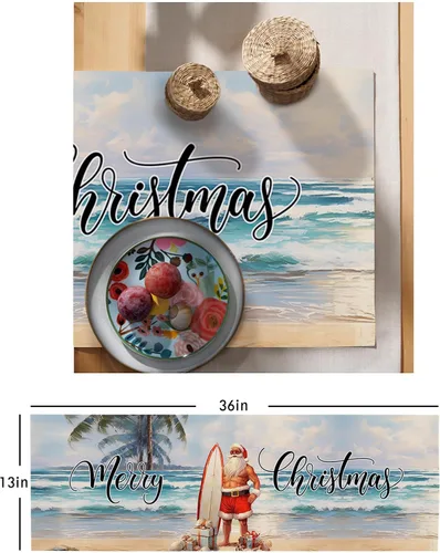 Vista 6 de Camino de mesa de verano de Navidad de 36 pulgadas, corto, de lino de algodón, cocina, comedor, mesa de café, decoración de tocador, camino de mesa