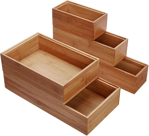 Vista 2 de Lipper International 88005 Cajas organizadoras de bambú apilables, juego de 5 unidades, Bambú, otro, Juego de 5