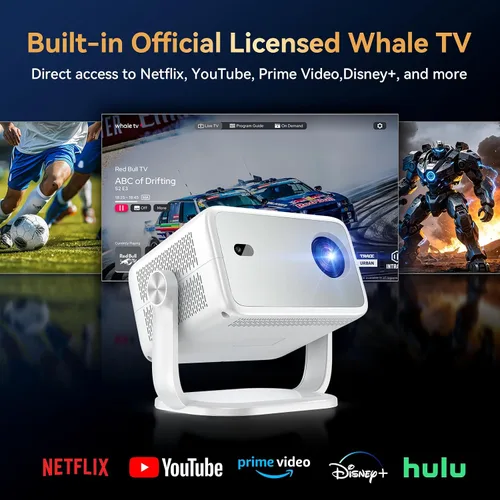 Vista 2 de Proyector para exteriores con Netflix integrado, soporte 4K, proyector inteligente de brillo 3500 con WiFi y Bluetooth, enfoque automático y Plateado