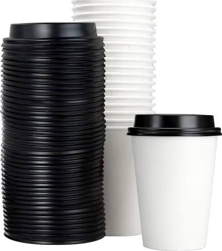 Vista 11 de Avant Grub Paquete de 100 tazas de café de papel de grado restaurante de 12 onzas con tapas de cúpula reciclables. Vasos desechables duraderos sin