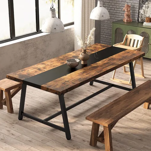 Vista 5 de Tribesigns Mesa de comedor para 8 personas, mesa de cocina rectangular de madera de 70.87 pulgadas con marco de metal resistente, mesa de comedor