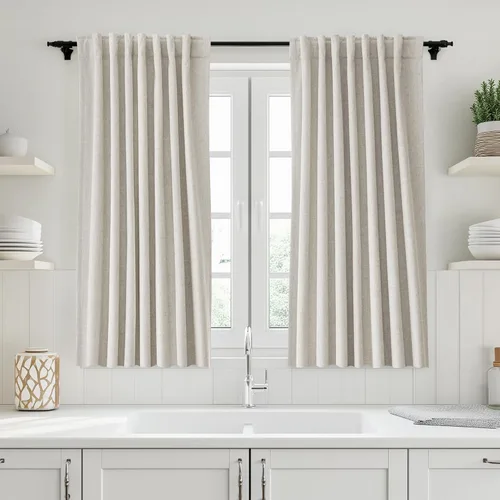 Vista 68 de UHITECH Cortinas cortas de lino de 24 pulgadas de largo para ventanas pequeñas de granja, cortinas opacas modernas para sala de estar, pestañas