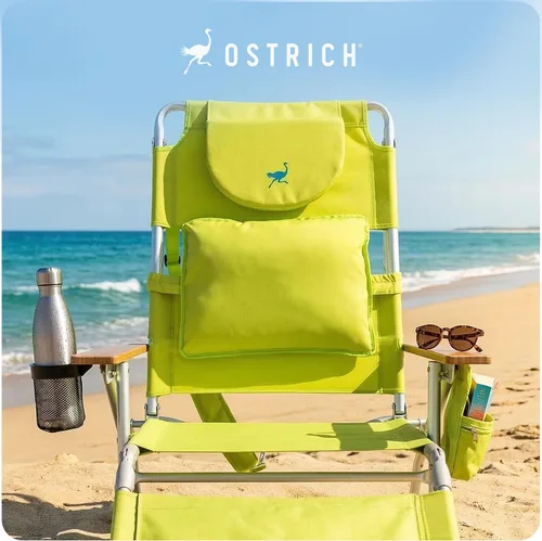 Vista 8 de Ostrich Silla reclinable de salón, Tumbona plegable de lujo para exteriores 3 en 1, Verde Lima - Reclinador compacto y portátil para bronceado