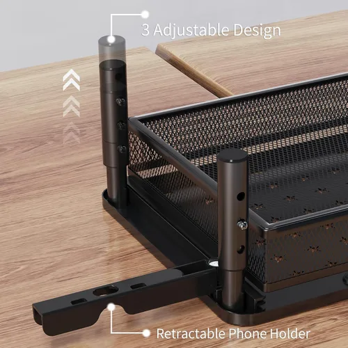 Vista 3 de Zimilar Soporte elevador para monitor con cajón de malla metálica, elevador de monitor de altura ajustable con soporte para teléfono