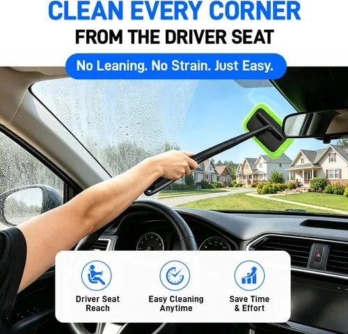 Vista 2 de Xindell - Limpiador de ventanas de coche - Juego de limpiaparabrisas, capó de microfibra, limpiador exterior e interior de coche con mango largo