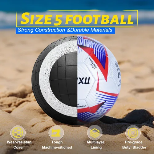 Vista 5 de Balón de fútbol tamaño 5 con bomba y aguja, fútbol profesional oficial para entrenamiento y juegos, desinflado para facilitar el inflado, regalo
