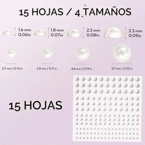 Vista 2 de Nicpro - 2475 calcomanías de perlas autoadhesivas, 4 tamaños, para maquillaje, gemas de perlas blancas, decoración para cara, cuerpo, uñas, cabello
