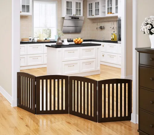 Vista 10 de PAWLAND Puerta Plegable Independiente de Madera para Mascotas para Perros, 24 Pulgadas 3 Paneles Valla de Paso, Puerta para Perros para la Casa