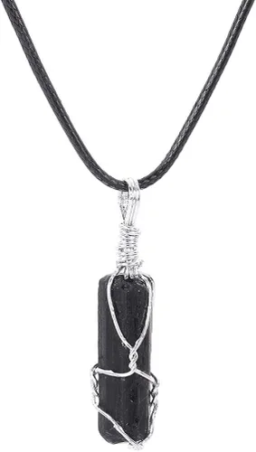Vista 6 de Holibanna Raw Tourmaline Stones Black Tourmaline Necklace Healing Pendant Necklace for Woman without Leather Rope Random