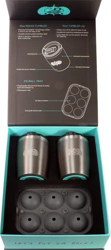 Vista 4 de Toadfish Paquete de 2 vasos de acero inoxidable con aislamiento de doble pared de 10 onzas sin vuelco, con bandeja para bolas de hielo y tapa fácil