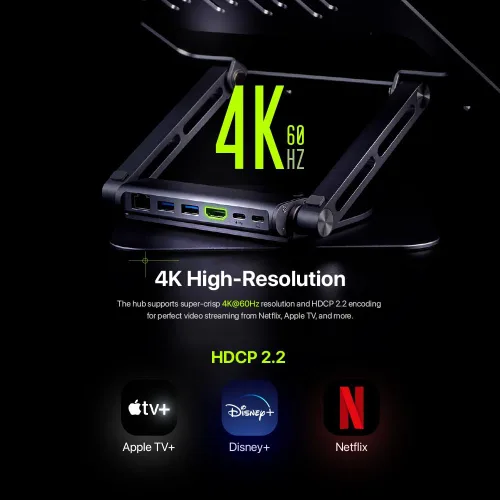 Vista 5 de ADAM elements Hub Stand Pro 6 en 1 USB-C - Estación de acoplamiento para laptop, soporte plegable para laptop con HDMI 4K, PD de 100 W y USB 3.0