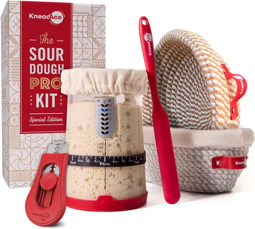 Vista 13 de Kit de Inicio de Masa Madre KneadAce – Tarro de Inicio de 24oz, 2 Cestas de Prueba Banneton de Cuerda de Algodón, Lama Magnética para Cortar
