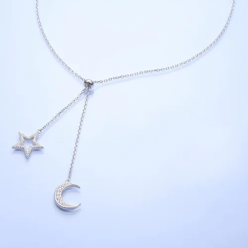 Vista 6 de Collar de doble capa de plata esterlina S925 en forma de Y Lariat collar de cadena larga para mujeres y niñas