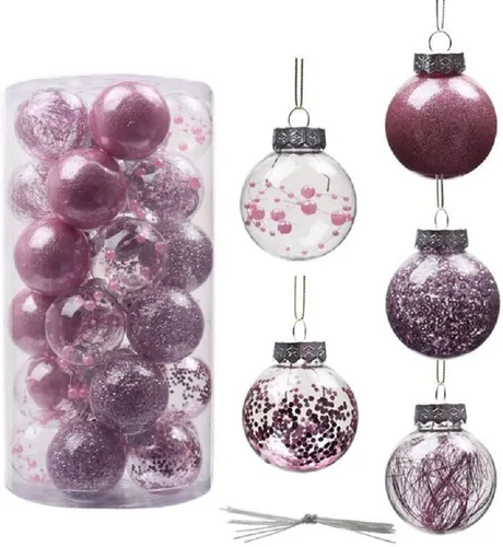 Vista 12 de 30 adornos de bolas de Navidad inastillables de plástico transparente, adornos de bolas de Navidad decorativas, juego de bolas de Navidad