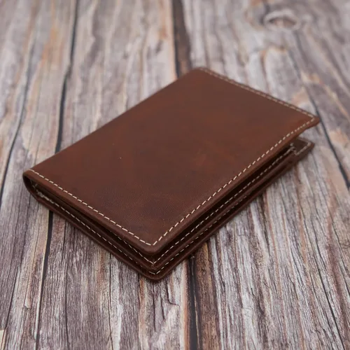 Vista 8 de ag wallets Billetera plegable de cuero de vaca para hombre con forma única y tarjeta de identificación (marrón vintage), OS (1209CF), Marrón