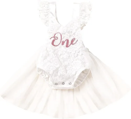 Vista 119 de Traje de bebé niña primer cumpleaños traje de encaje tul mameluco princesa tutú vestido de un año cumpleaños pastel Smash fotografía ropa