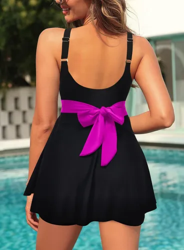 Vista 2 de SouqFone - Trajes de baño de dos piezas para mujer, top con volantes, parte inferior con cintura alta (disponible en tallas grandes)