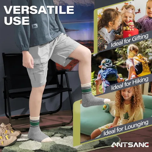 Vista 36 de ANTSANG Calcetines de Lana, Calcetines Térmicos Cálidos y Gruesos Tipo Crew Boot para Niños Pequeños, Niños y Niñas, 6 Pares