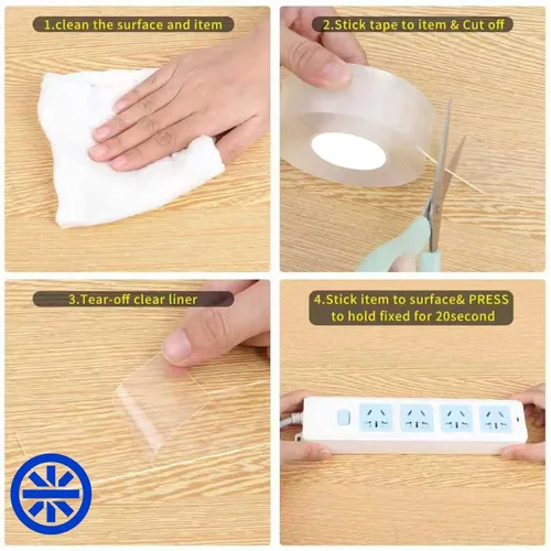 Vista 4 de Cinta de doble cara resistente, cinta de montaje transparente, tiras adhesivas fuertes, cinta transparente reutilizable para decoración del hogar