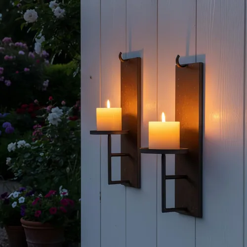 Vista 2 de Juego de 2 apliques de pared vintage para velas, metal de hierro envejecido, 15.6 x 3.9 pulgadas, estilo rústico de granja