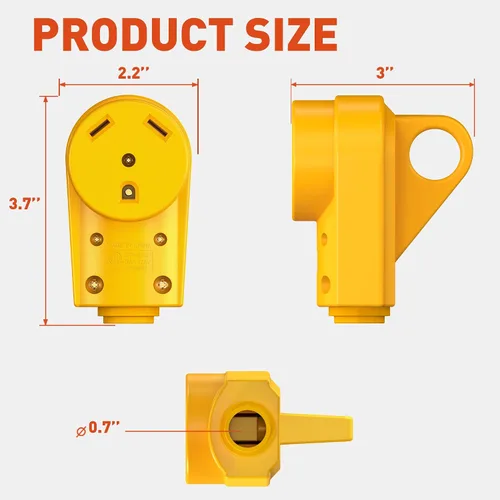 Vista 7 de SnowyFox Enchufe de Repuesto Hembra de 30 Amperios para RV - Enchufe Resistente de 30 Amperios para RV con Mango Ergonómico, Diseñado para Acomodar
