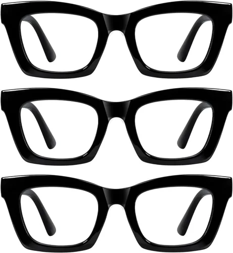 Vista 18 de Paquete de 3 anteojos de lectura con bloqueo de luz azul, marco grueso para Negro+negro rosa+rosa leopardo