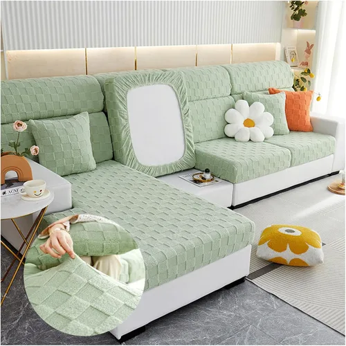Vista 9 de Funda de cojín elástica para asiento de sofá con parte inferior elástica, de elastano, jacquard, antideslizante, protector de muebles