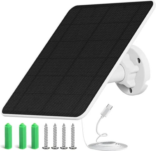 Vista 8 de Panel solar para cámara de seguridad, panel solar USB de 6 W para cámaras DC 5 V, cargador de panel solar de cámara micro USB y USB-C, cargador