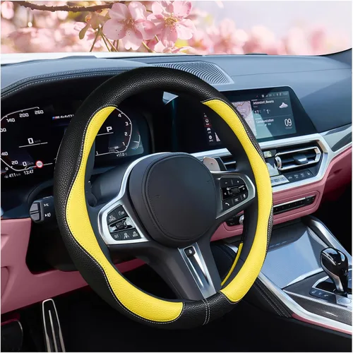 Vista 9 de SuperKaKa Funda Universal para Volante de Coche en Gris y Negro 2025, Protector de PU Cómodo, Antideslizante y Transpirable de Imitación de Cuero