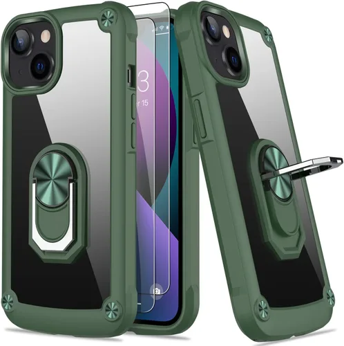 Vista 13 de Funda para iPhone 13 Pro con protector de pantalla, cristal transparente, antiamarillo, acrílico resistente, funda protectora de grado militar