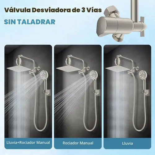 Vista 5 de Cabezal de ducha filtrado de metal de 10 pulgadas con 10 modos de mano