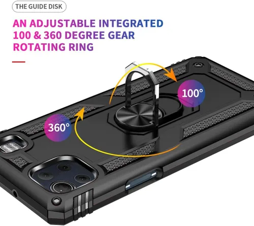 Vista 4 de Funda para LG K92 5G, con protector de pantalla HD, [grado militar] anillo de montaje en coche con soporte híbrido de policarbonato duro de Negro