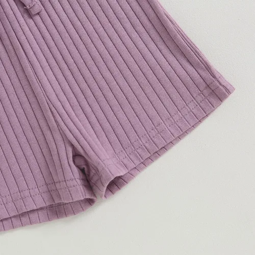 Vista 7 de TheFound Mameluco de verano para niña pequeña, ropa acanalada, overol con botones, 0-5T