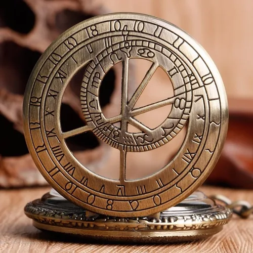 Vista 5 de Bronze Men's Antique Mechanical Pocket Watch, Skeleton Mechanical Roman Numerals Pocket Watch with Chain + Box