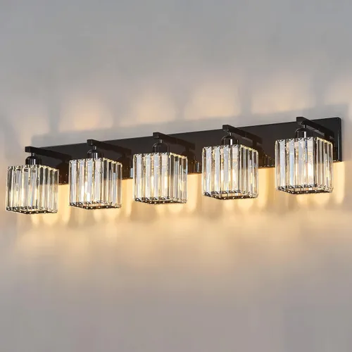 Vista 18 de Moderna lámpara de cristal para pared/tocador de baño, de 5 luces, color cromo Cromo torcido