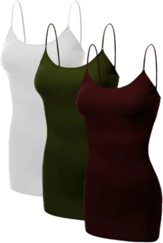 Vista 363 de Emmalise Camisola larga casual básica para mujer, con tirantes ajustables, top en capas