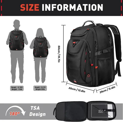 Vista 2 de Z-MGKISS Mochila de viaje extra grande de 55 L, mochila para laptop de 18.4 pulgadas para hombres, resistente al agua, aprobada por la TSA, bolsa