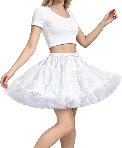 Vista 20 de Falda de Enagua de Gasa con Cintura Elástica para Mujer, Falda de Tul Tutú Esponjosa de Princesa para Ballet y Danza, Enaguas Falda Interior Negro1
