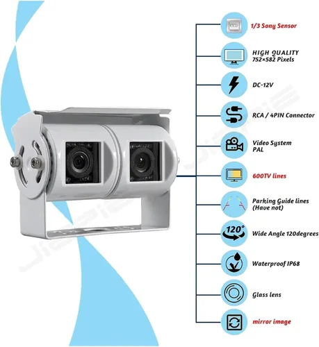 Vista 5 de Reversing Camera Car Rear View Camera System with 7 Inch Monitor Backup Camera Monitor Kit Dual Ccd Lens Reverse Camera Replacement for Suction Cup
