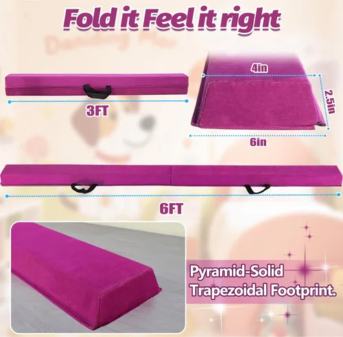 Vista 2 de Viga de equilibrio plegable de 6 pies/9 pies para niños de 3 a 15 años - Viga de suelo de gimnasia plegable, antideslizante, bolsa de transporte
