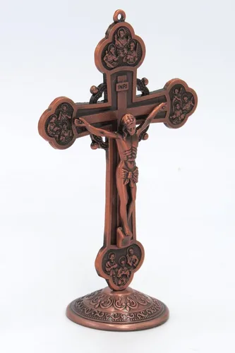 Vista 5 de GGCI Crucifijo - Cruz de pared de bronce rojo, estatua de metal tonificado y cruz de Jesucristo de mesa, 6 pulgadas de altura