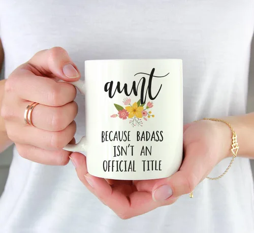 Vista 3 de Andaz Press Taza de café de 11 onzas, regalo de broma, tía porque Badass no es un título oficial, gráfico floral, 1 paquete