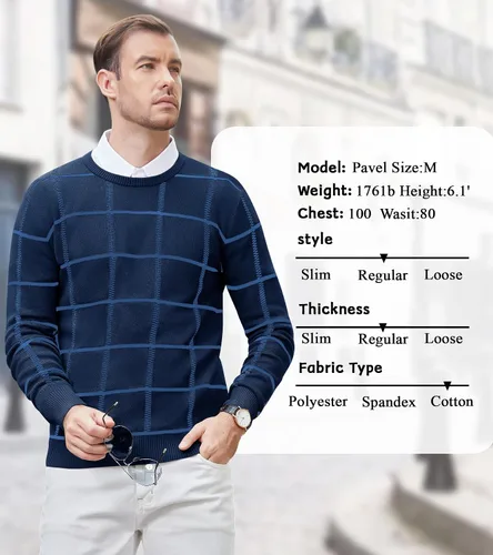 Vista 20 de MAGNIVIT Suéteres de punto de diseño básico para hombre, de algodón, suave, cuello redondo, para otoño e invierno