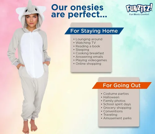 Vista 5 de Slim Fit Adult Onesie - Animal Halloween Costume - Plush Fruit One Piece Cosplay Suit for Women and Men by FUNZIEZ